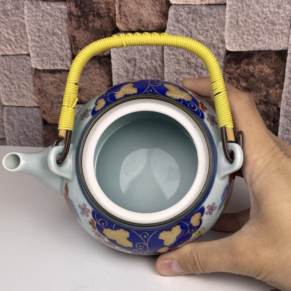 Arita Ware‎ Porcelain Teapot & Cup Flower Flow Blue & Gold Japan Very Good Cond